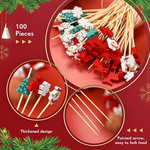 Christmas Cocktail Picks 100 Pcs Santa Snowflake Reindeer Tree Decorations