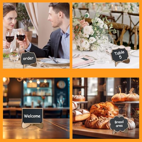 30-Pack Mini Chalkboard Signs with Stands, Assorted Shapes for Food Labels