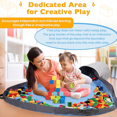 XXL Toy Storage Organizer with Large Detachable Play Mat – Gray Fabric Bin