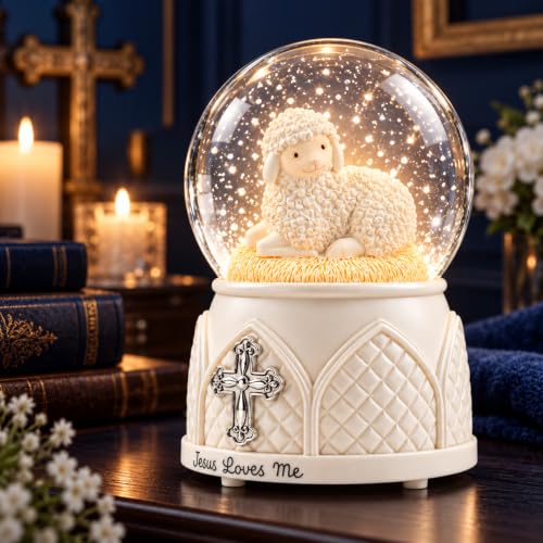 Jesus Loves Me Snow Globe with Musical Hymn | Religious Gift for Baptisms & Easter