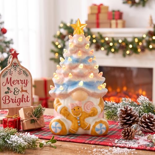 KnomeKo Pink & Blue Gingerbread Christmas Gnome Tree with Timer Lights