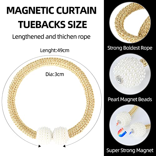 8 Pack Magnetic Curtain Tiebacks with Pearls, Gold Drape Holdbacks