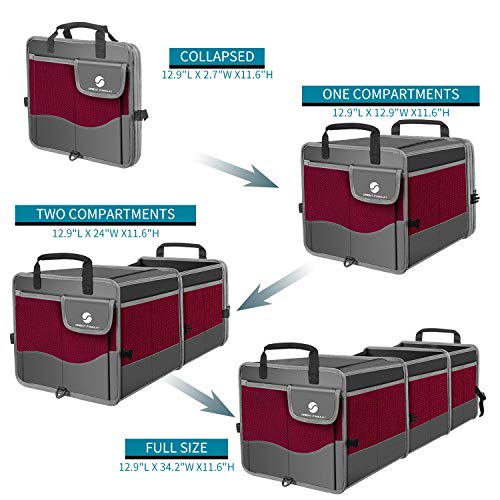 ORIENT FAMULAY Trunk Organizer with Cooler - Wine Red, Collapsible Car Storage with Non-Slip Bottom