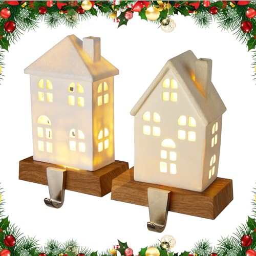 Minetom Warm White LED Christmas Stocking Holders Set of 2 for Mantle & More