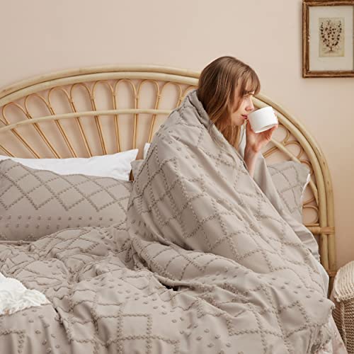 Boho Duvet Cover Set Queen - Soft Tufted Texture, 3-Piece