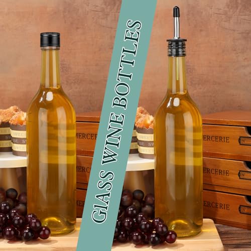 Maxdot 10 Pcs Long Neck Glass Wine Bottles with Pourers & Stoppers - 750ml Bar Liquor Storage