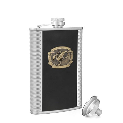 TOX TANEAXON 10 oz Scorpion Pattern Pocket Stainless Steel Whiskey Liquor Hip Flask with Funnle and Box
