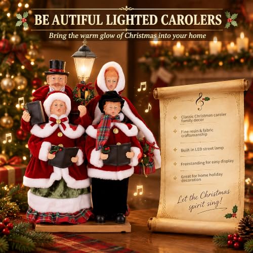 Lighted Christmas Carolers Figurines Set with Street Lamp - 21 Inch Holiday Decor