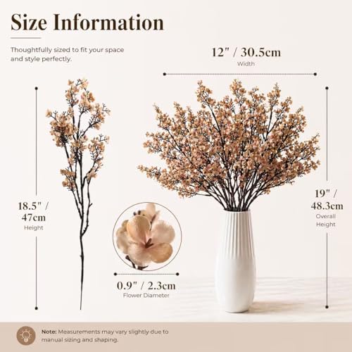 Artificial Light Brown Baby's Breath Flowers - 6 Bundles, 18.5" Silk Gypsophila for Modern Home Decor