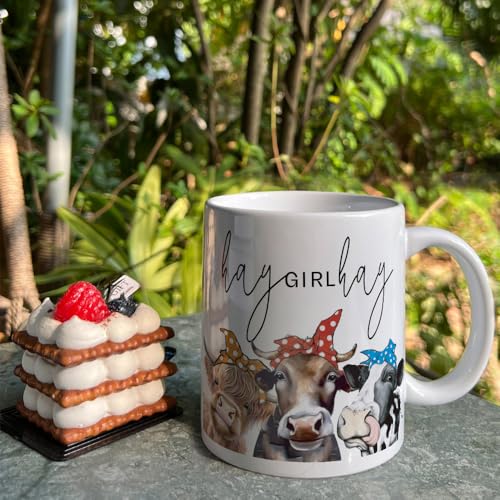 Funny Cow Mug Gift for Cow Lover 11oz Ceramic Coffee Cup - Hay Girl or Mom