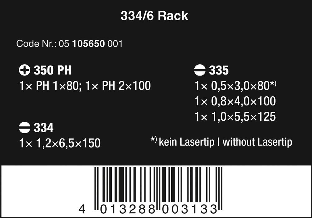 WERA Rack Screwdriver Set - Kraftform Plus Lasertip, 6-Piece Precision Tool Set