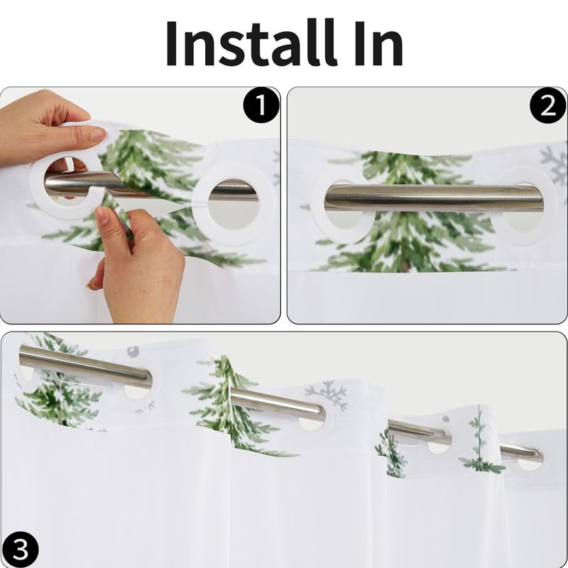 Leowefowa 71"x74" No-Hook Christmas Pine Tree Shower Curtain with Snap-In Liner, Waterproof Polyester Holiday Bath