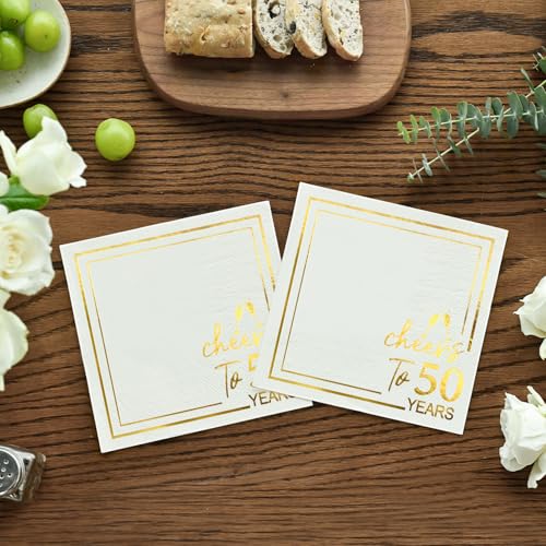 50Pcs Cheers to 50 Years Gold Foil Cocktail Napkins - Birthday Party Decorations