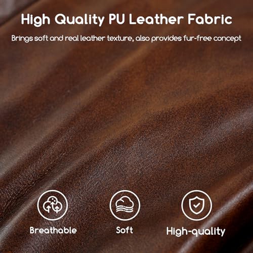 Round PU Leather Pouf Ottoman - 20x15 Inch Pre-Filled Foot Stool