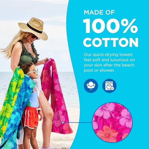 Colorful Hibiscus Cotton Beach Towels - 30" x 60" - 4 Pack