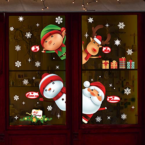 Christmas Window Wall Decals Set – Santa, Snowman, Deer & Snowflake Clings, Removable Vinyl