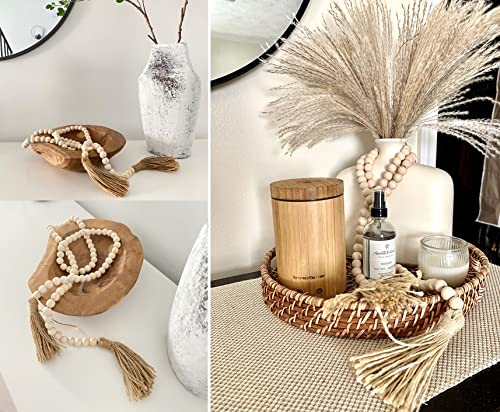 60-Inch Wood Bead Garland with Tassels - Rustic Boho Farmhouse Decor