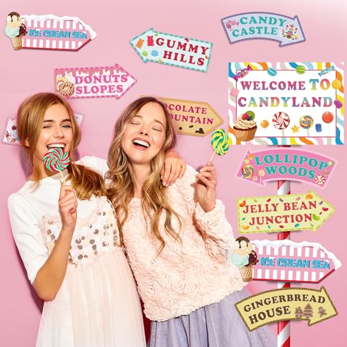 Welcome to Candyland Party Signs - 20 Pieces Candy Land Themed Decorations Kit for Kids Girls Birthday Halloween Christmas