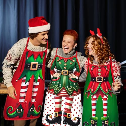 Christmas Apron Set – 4 Pcs Funny Xmas Cooking & Baking Kit for Women, Friends