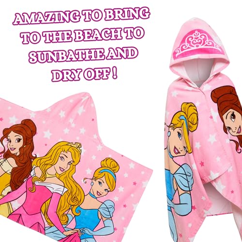 Disney Kids Pink Princess Hooded Towel - Bath & Beach Poncho for Girls
