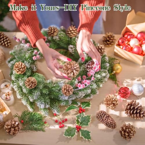 Gold 42 Pcs Pine Cone Ornaments Set for Christmas Tree - Fovths
