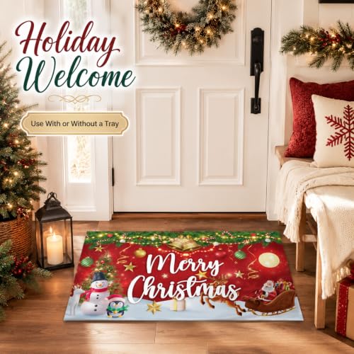 Merry Christmas Door Mat Inserts - Red Holiday Welcome 18 x 30 in