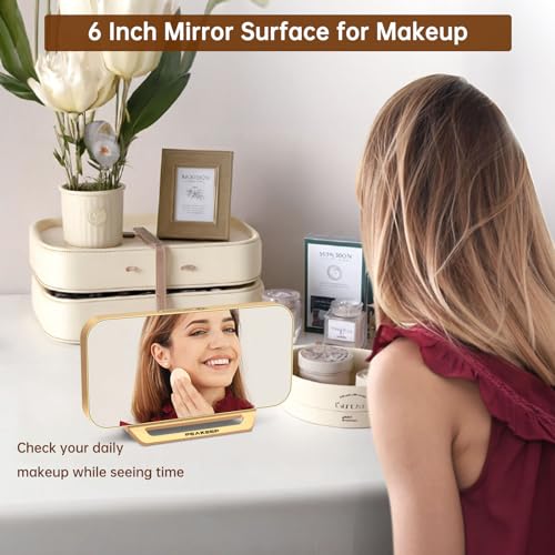 Digital Mirror LED Alarm Clock with 6 Dimmers & Battery Backup - Gold