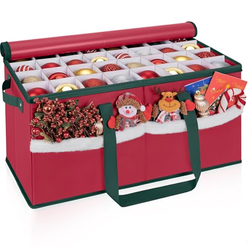 Christmas Ornament Storage Box with Adjustable Dividers and 128 Ornament Capacity