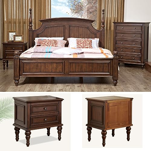 Minimalist Solid Wood Bedside Table with 2 Drawers, Walnut Finish
