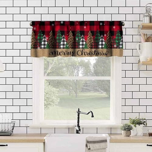 FengMingRui 2 Pack Christmas Tree Curtain Valances 18"W x 54"L Red Black Grid Holiday Decor