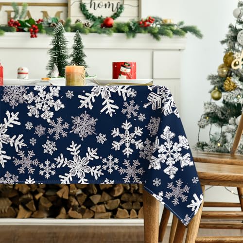 Horaldaily Christmas Tablecloth 60 x 120 Inch Rectangular Blue Snow Decor