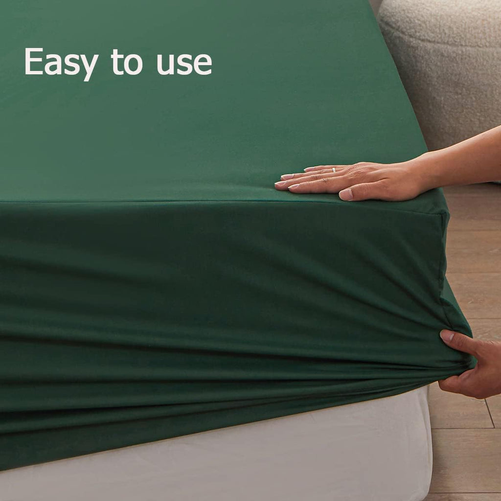Skiennix Queen Size Fitted Sheet - Soft Microfiber, 15-Inch Deep Pocket, Dark Green | Fade Resistant & Easy Care