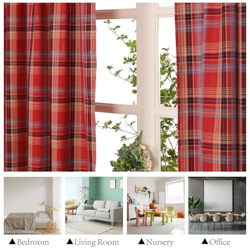 Red Check Plaid Farmhouse Curtains 2 Panels 52x84 Inches Scottish Tartan Light Filtering Drapes