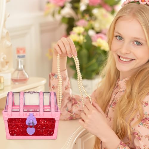 5.5-Inch Diamond Crystal Jewelry Storage Chest with Lock - Pink