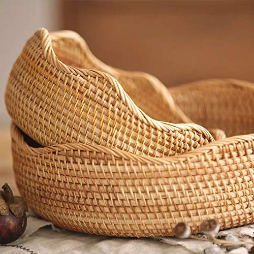 Rattan Bread Basket, Round Fruit Baskets, Scalloped Wicker Storage Bowls, Natural Woven Serving Basket Bowls, Decorative Baskets for Kitchen Counter Organizing, Gift Basket, 1 Pack, S Size