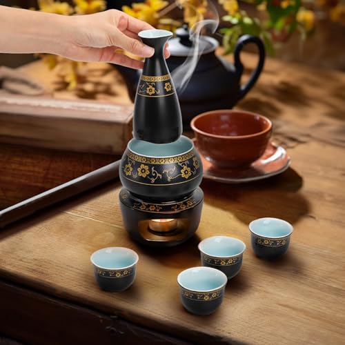 Foraineam Ceramic Sake Set with Warmer and Cups - Hot Cold Sake Drinking Kit