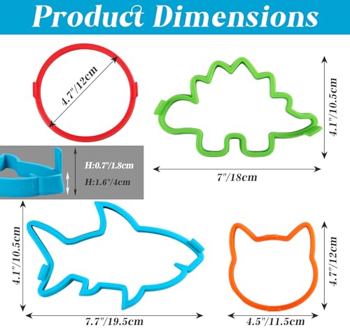 Silicone Pancake Molds 4 Pack Nonstick Fun Animal Shapes for Griddle