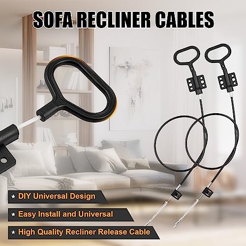 2PCS Recliner Pull Cable Replacement, 36.25-inch D-Ring Handle, Aluminum