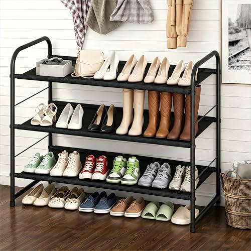 3-Tier Stackable Shoe Rack – Expandable Metal Closet Shoe Organizer