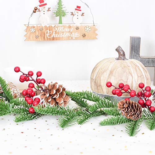 6FT Artificial Christmas Pine Garland with Red Berries & Pine Cones - Holiday Decor