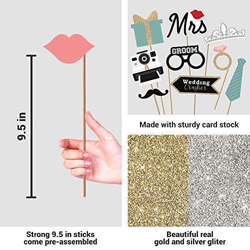40-Piece Pre-Assembled Wedding Photo Booth Props - Pink and Teal Decor
