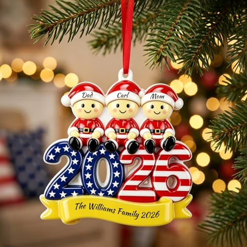 Personalized Family Christmas Ornament 2026 Patriotic Santa - Family of 1