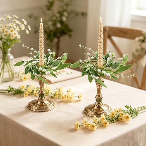 6 Mini Eucalyptus Candle Rings - 1.38" Taper Holder Wreaths