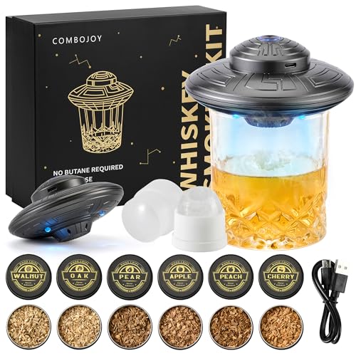 Gray ComboJoy Electric Whiskey Smoker Kit with LED, 6 Flavors, Glass & Ice Mold