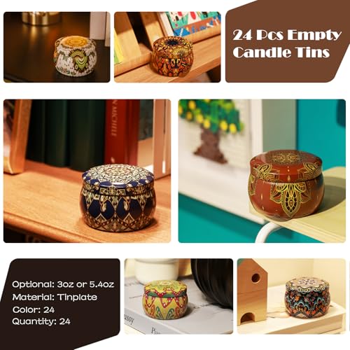 24 Pack Empty Candle Tins 3 oz with Lids & Wicks for DIY