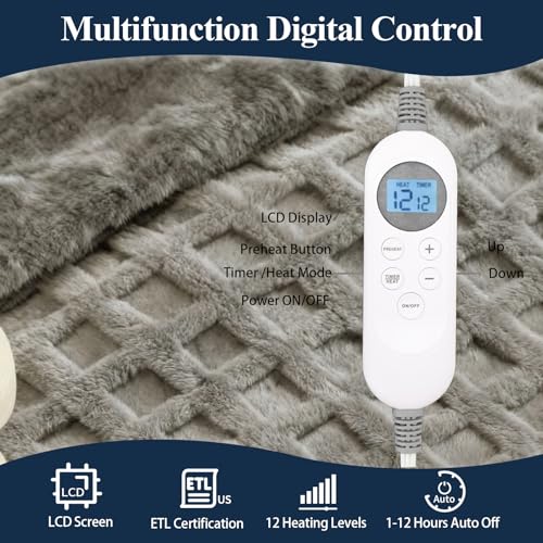 Electric Heated Throw Blanket, 50x60 Fleece Blanket with 12 Heat Levels