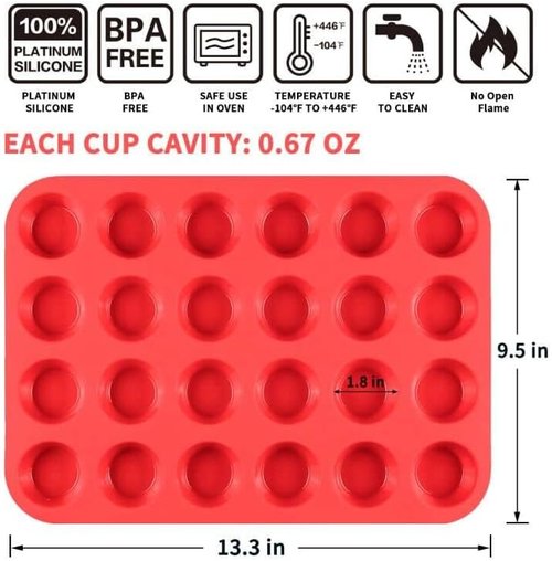 CAKETIME Silicone Muffin Pan - Mini 24-Cup Nonstick Baking Mold | Food Grade Silicone, 1 Pack