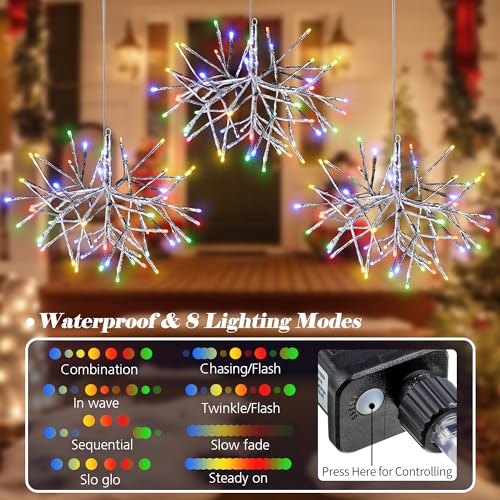 Hiboom 3-Pack Starburst Snowflake Christmas Lights - Outdoor LED Holiday Decor