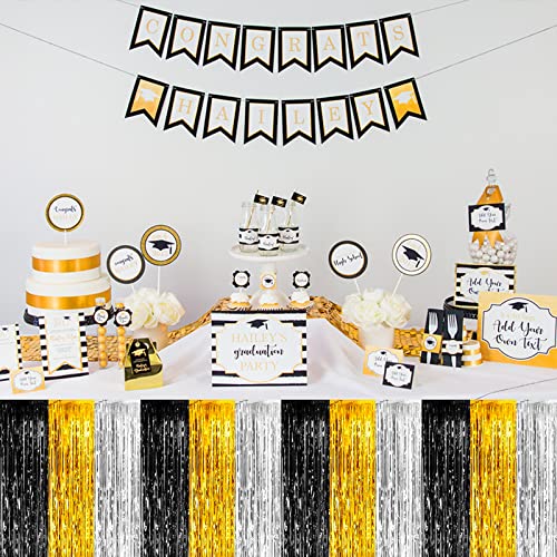 Gold Silver Black Metallic Foil Fringe Tinsel Table Skirts 4 Pack 29x108 Inch Party Decor