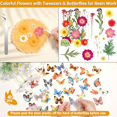 235 Pcs Pressed Dried Flowers and Resin Butterfly Stickers Set for Crafts